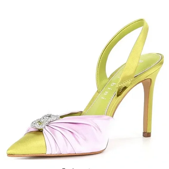 Elegant Lime and Pink Slingback Heels - Picture 1 of 11